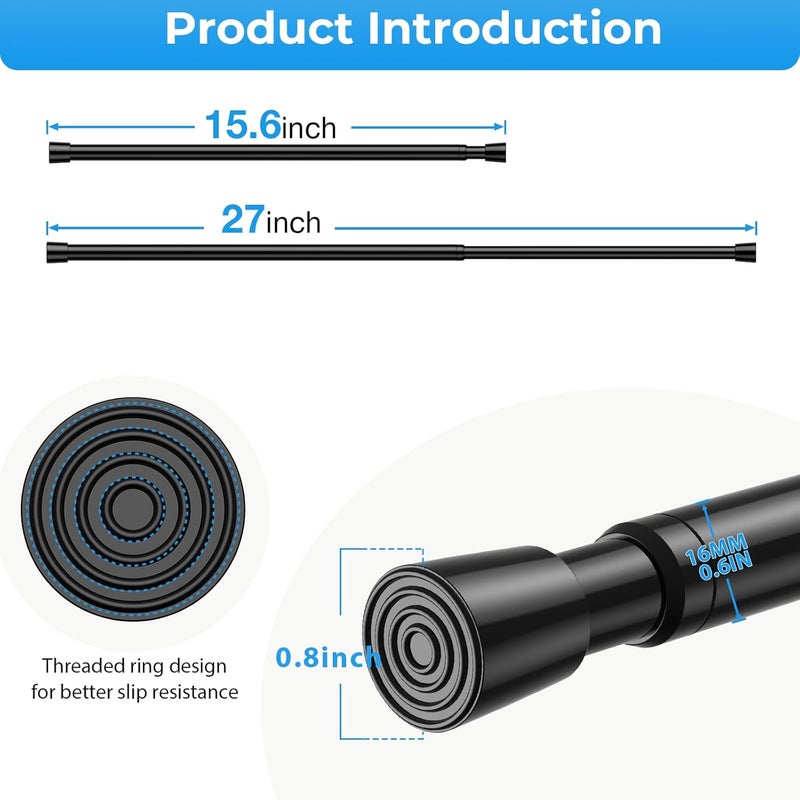 MEXAU 4PCS Small Tension Curtain Rod 16 to 26 Inch,Black Short Curtain Rods No Drilling,Loaded Expandable Spring Curtain Rods for Windows Kitchen,Closet,Cupboard,Door,Bookshelf - Image 3